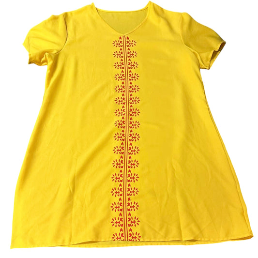 YELLOW SHIFT DRESS RED DETAILS 100 3X FITS 1/2X