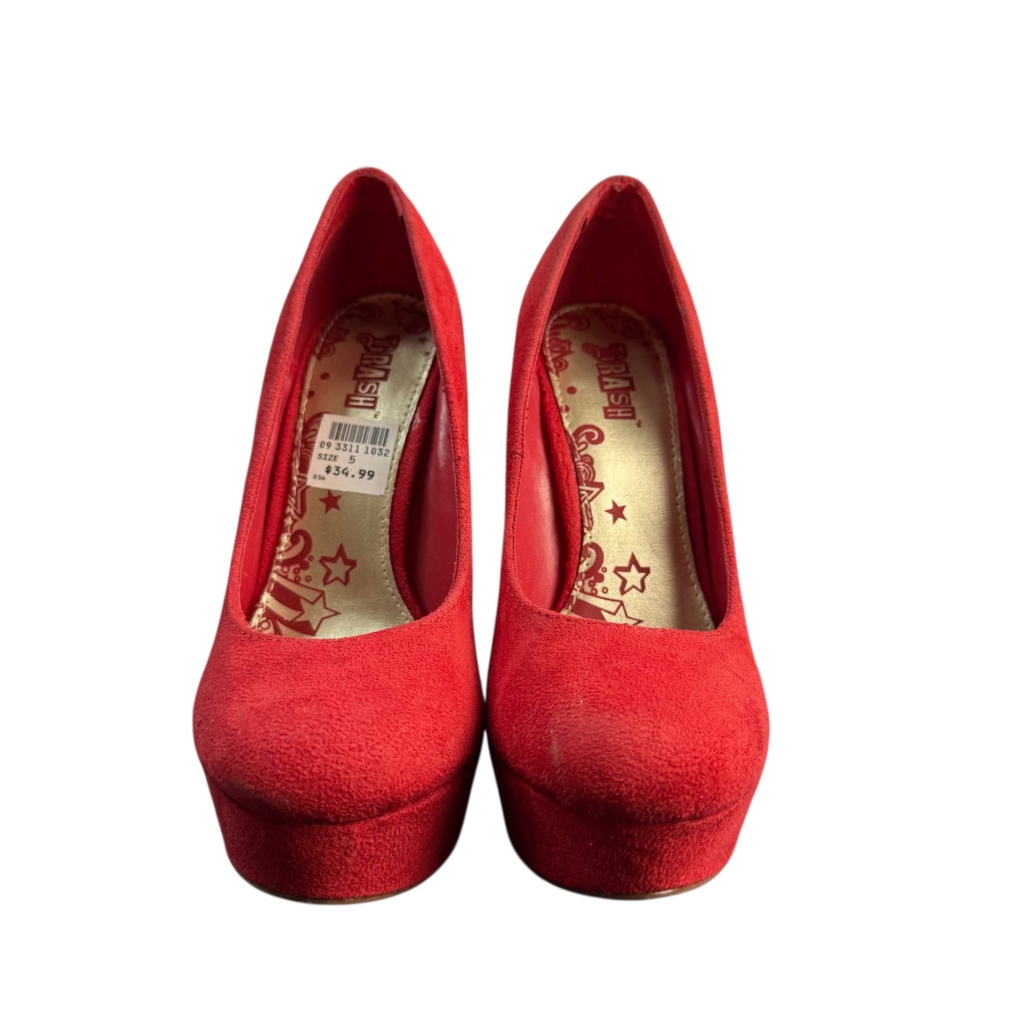 BRASH RED PLATFORM FAUX SUEDE HEELS SZ 6