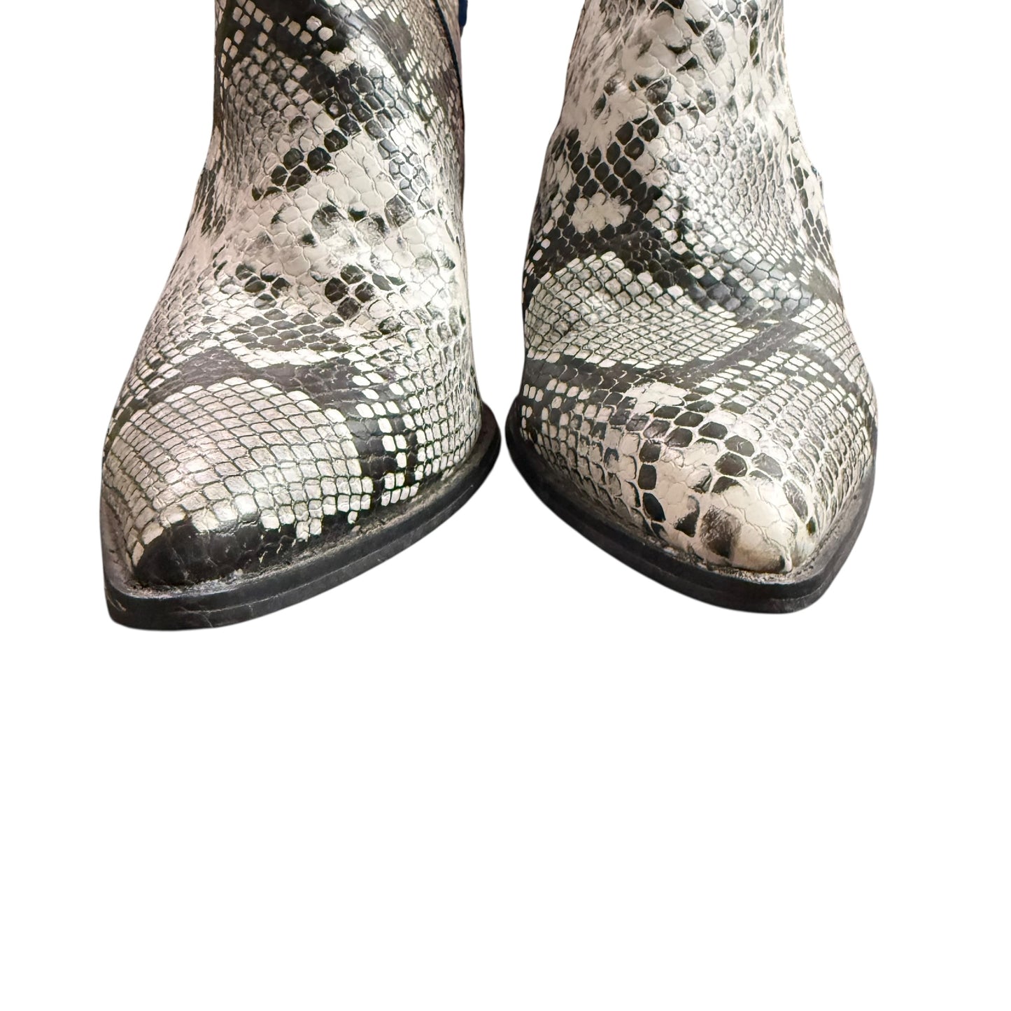 MISBEHAVE BLACK WHITE SNAKE PRINT ANKLE BOOTIES 100 SZ 10