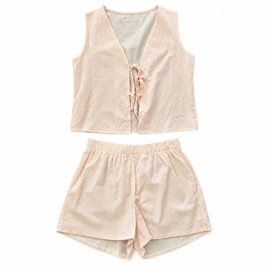 PINK WHITE STRIPED 2 PC SHORTS SET 223 MEDIUM