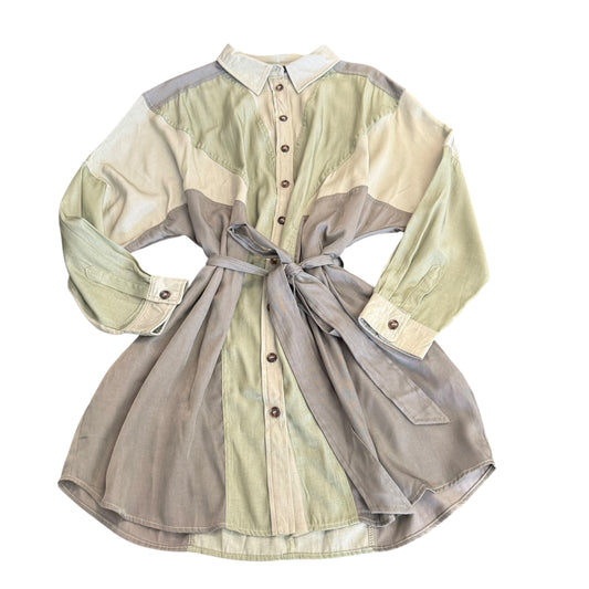ANNIEWEAR GREEN COLORBLOCK CHAMBRAY DRESS 100 LARGE