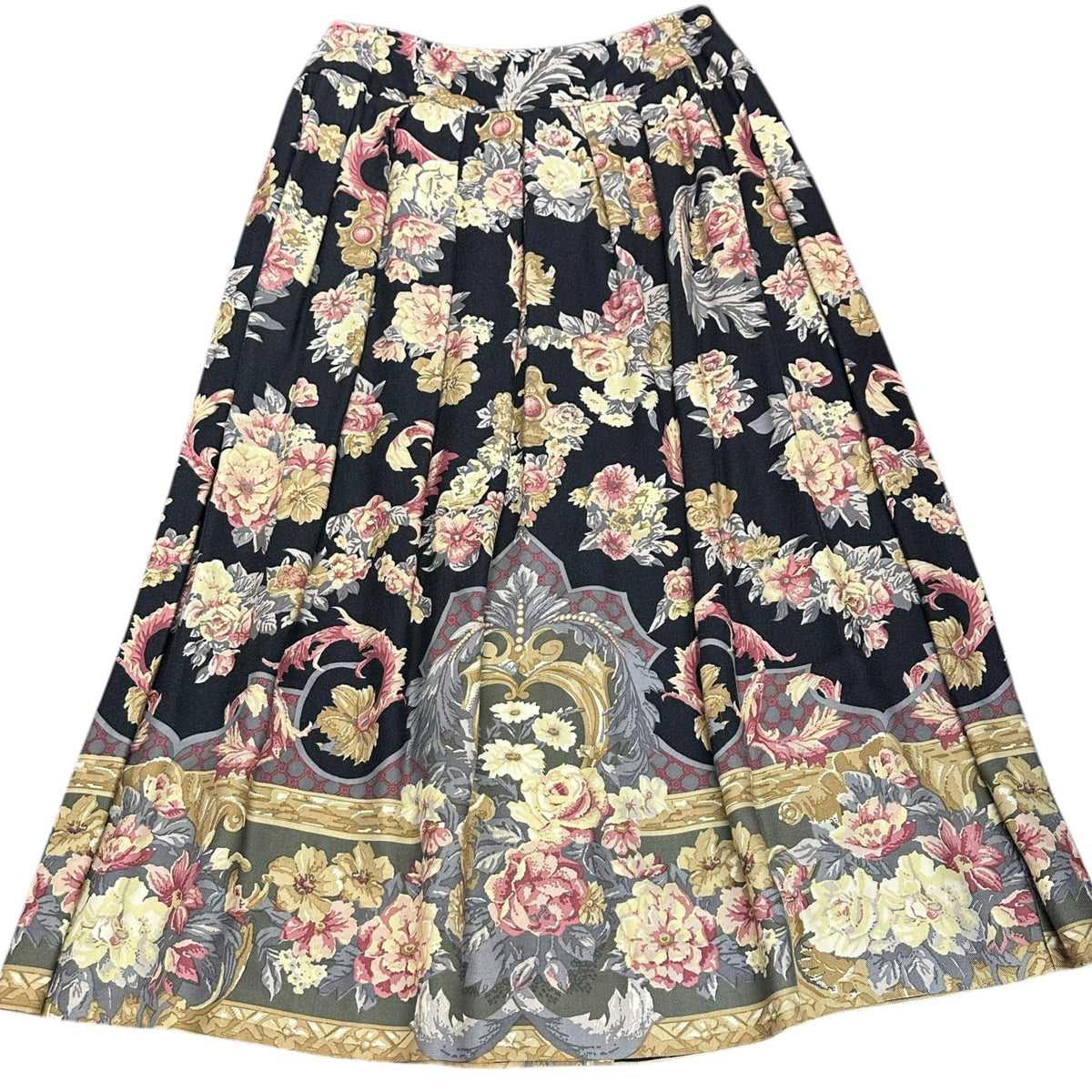 JH COLLECTIBLES BLACK FLORAL PLEATED SKIRT VINTAGE 289 SZ 8