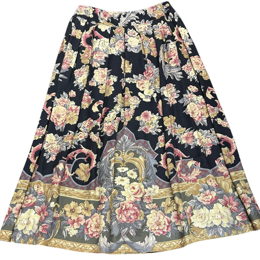 JH COLLECTIBLES BLACK FLORAL PLEATED SKIRT VINTAGE 289 SZ 8