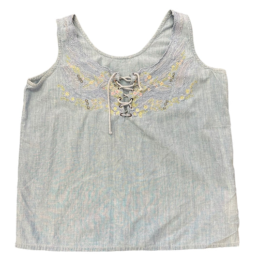BLUE CHAMBRAY SLEEVELESS BLOUSE EMBROIDERED 100 MEDIUM