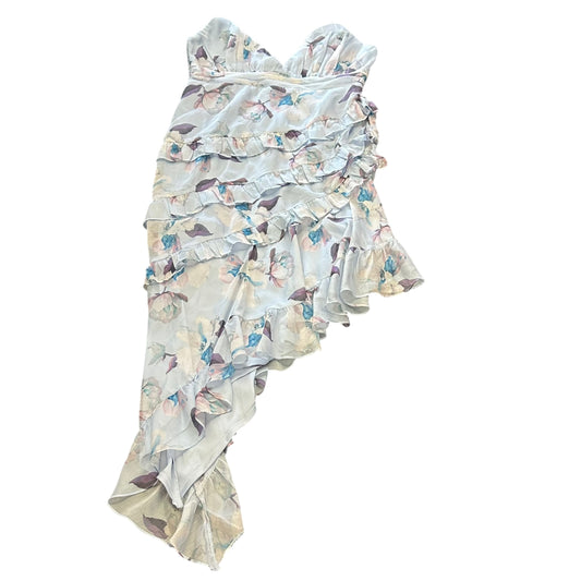 LULUS BLUE FLORAL RUFFLE DRESS 100 LARGE