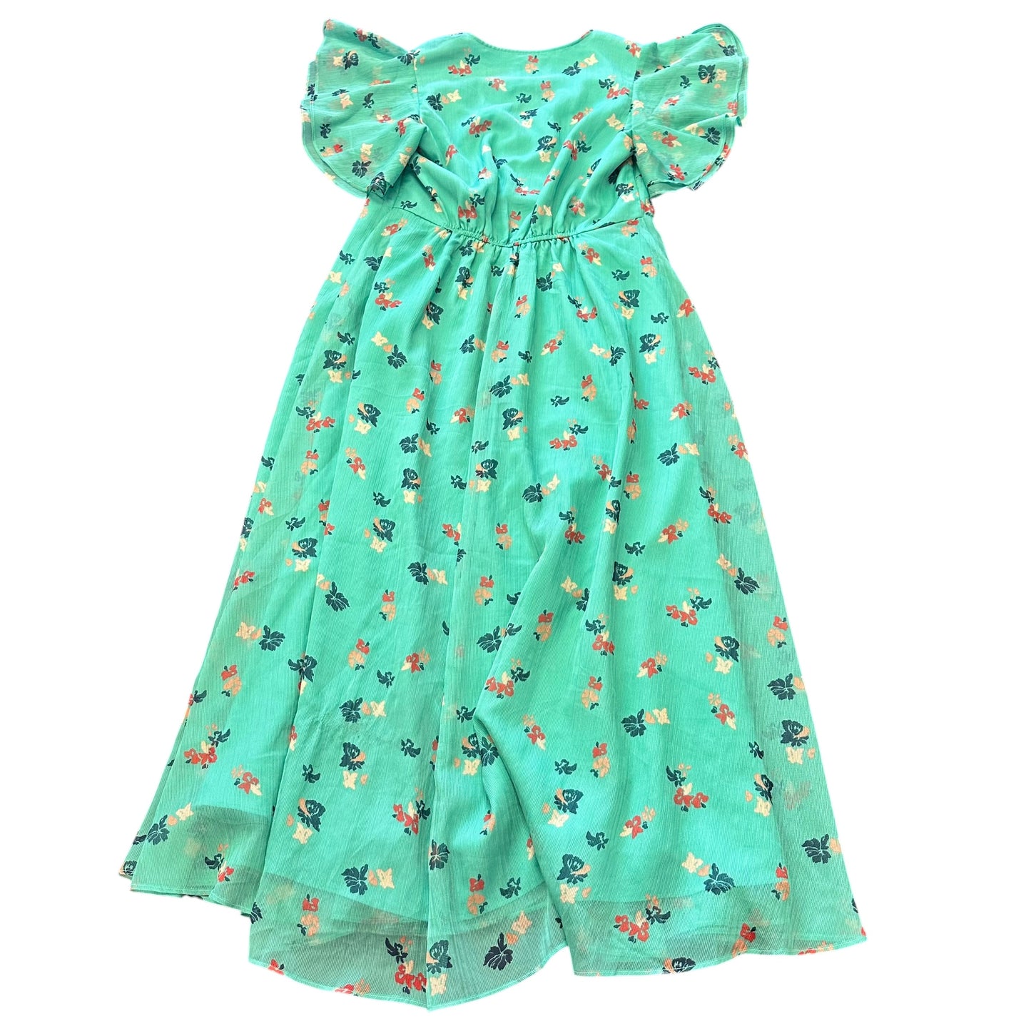 (MATERNITY) THE NINES BY HATCH GREEN CHIFFON FLORAL DRESS 100 SMALL