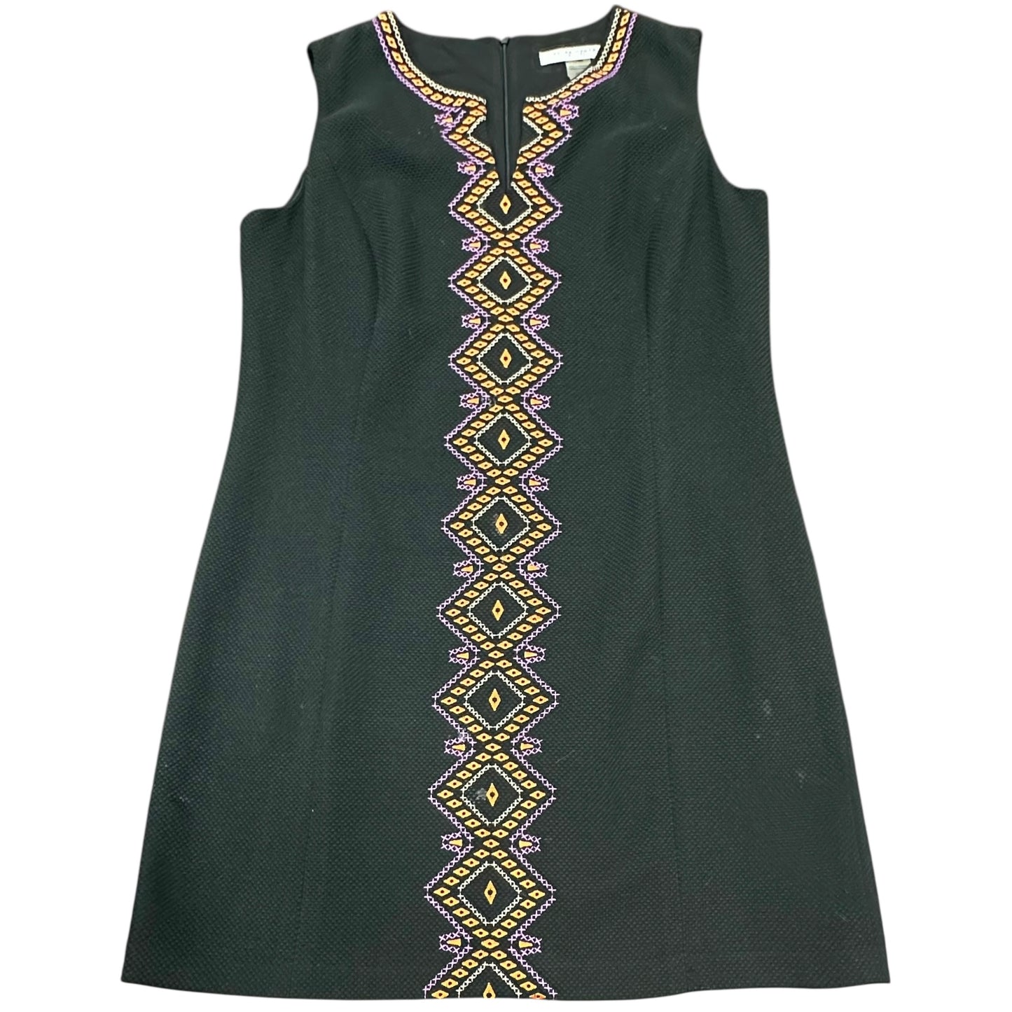 PETER NYGARD BLACK EMBROIDERED SHIFT DRESS 100 SZ 16 PETITE