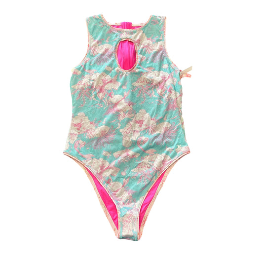LOVESHACKFANCY HURLEY BLUE FLORAL SWIMSUIT NWT 15 XL