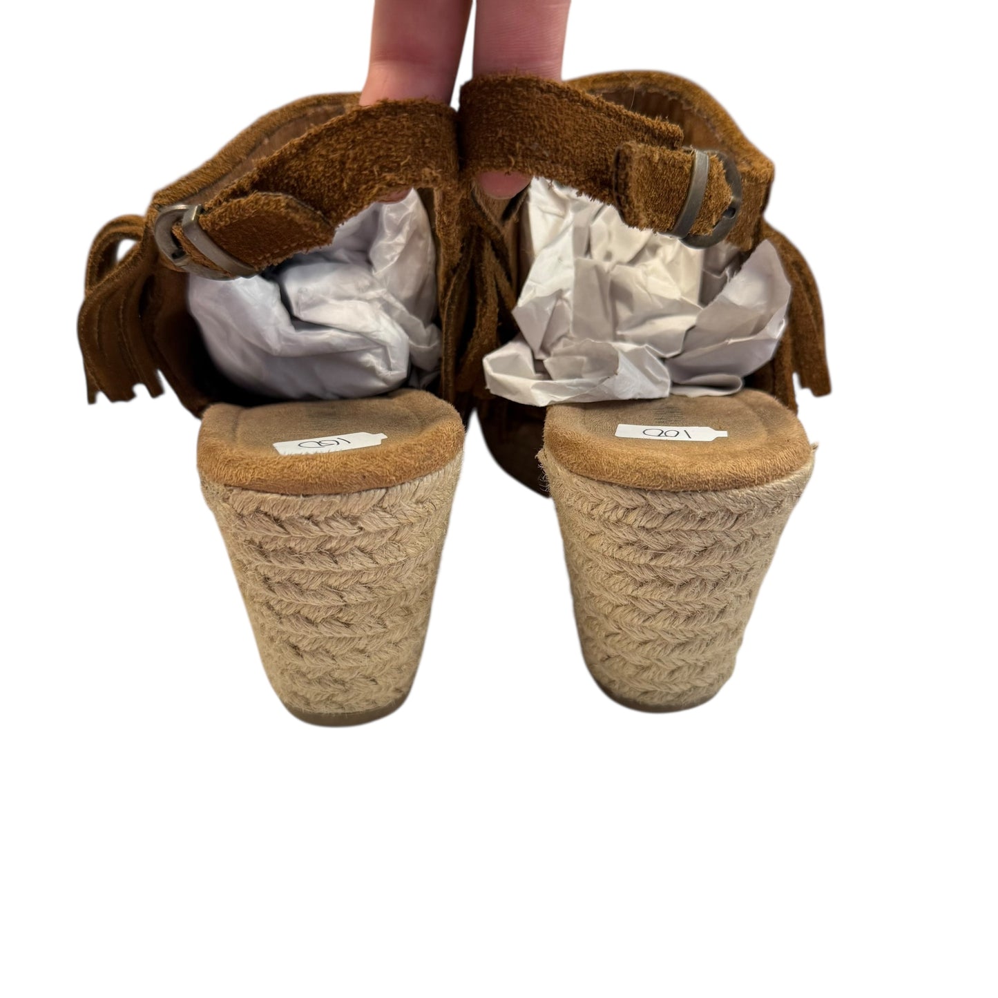 MINNETONKA ASHLEY LAYERED FRINGE ESPADRILLE WEDGE SANDALS BROWN SUEDE 100 SZ 9