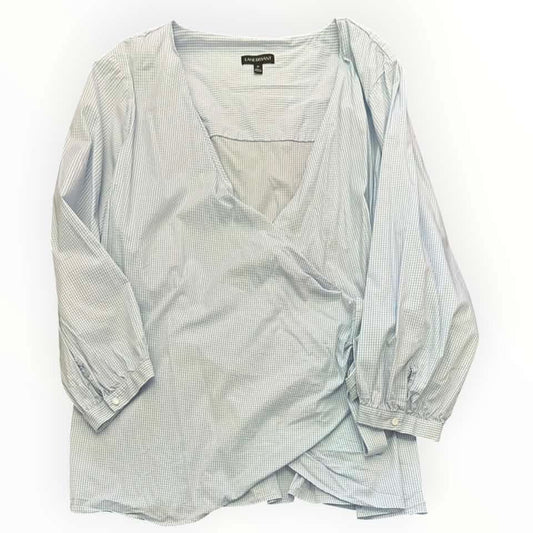 LANE BRYANT GINGHAM BLUE WHITE WRAP BLOUSE 292  SZ 26