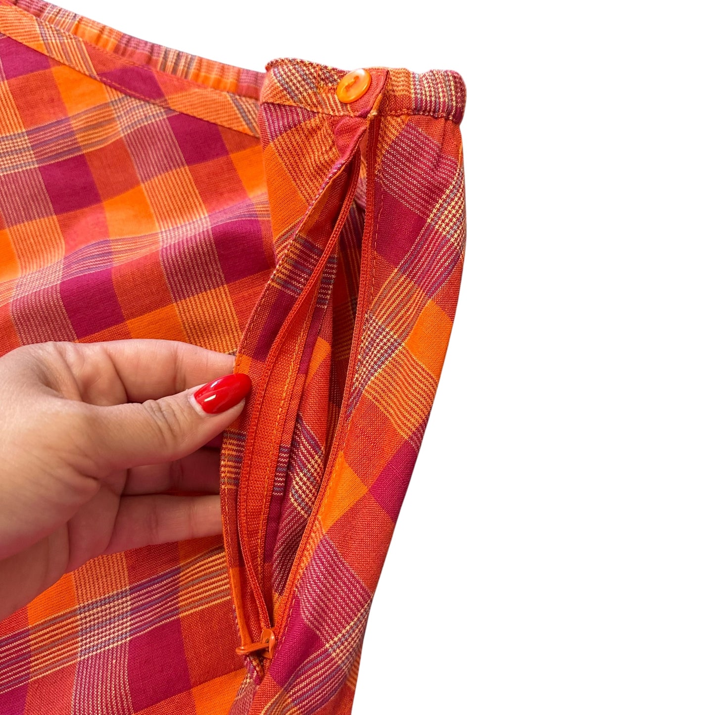 SHELLY & ARNOLD PINK ORANGE PLAID MAXI SKIRT COTTON 100 MEDIUM