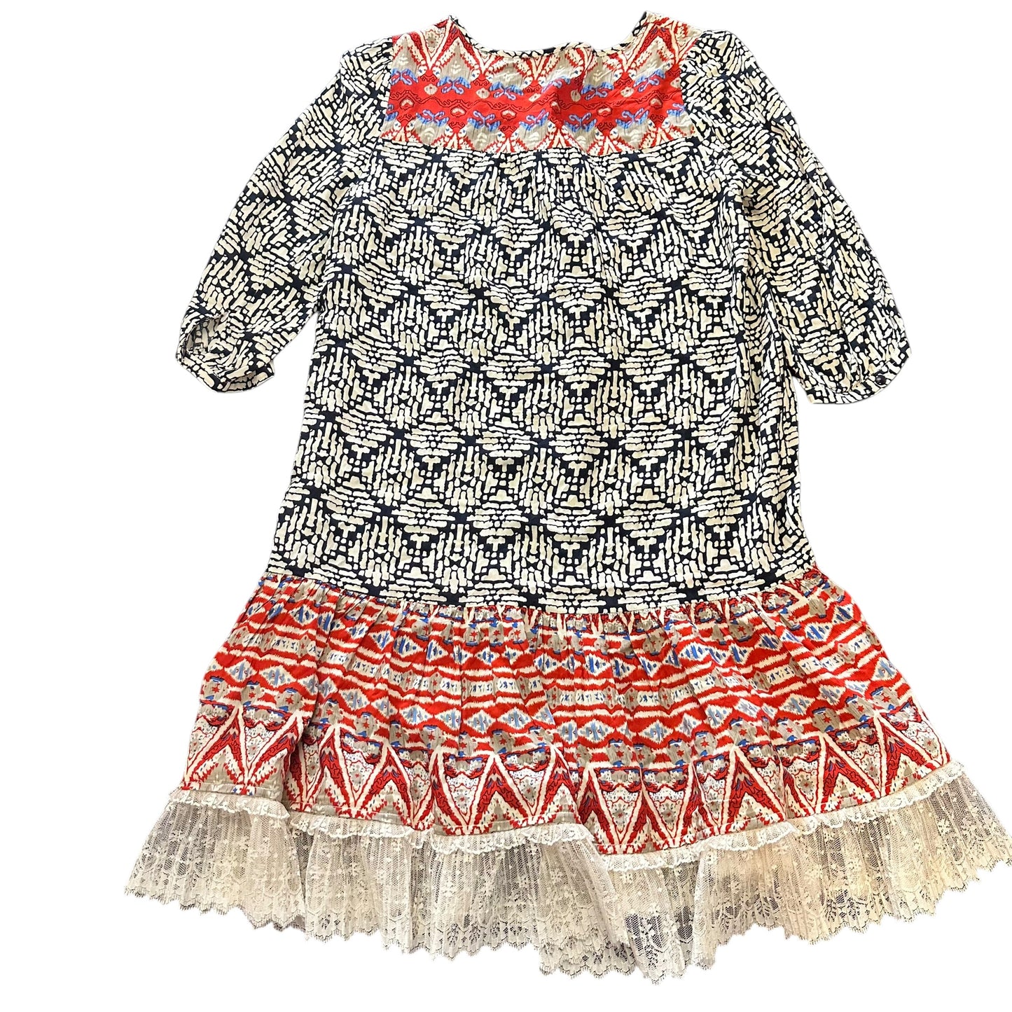THML NAVY BEIGE LACE HEM DRESS (100) SMALL