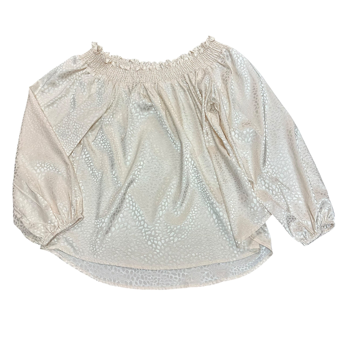 UMGEE CREAM OFF SHOULDER BLOUSE ANIMAL PRINT 38 SMALL