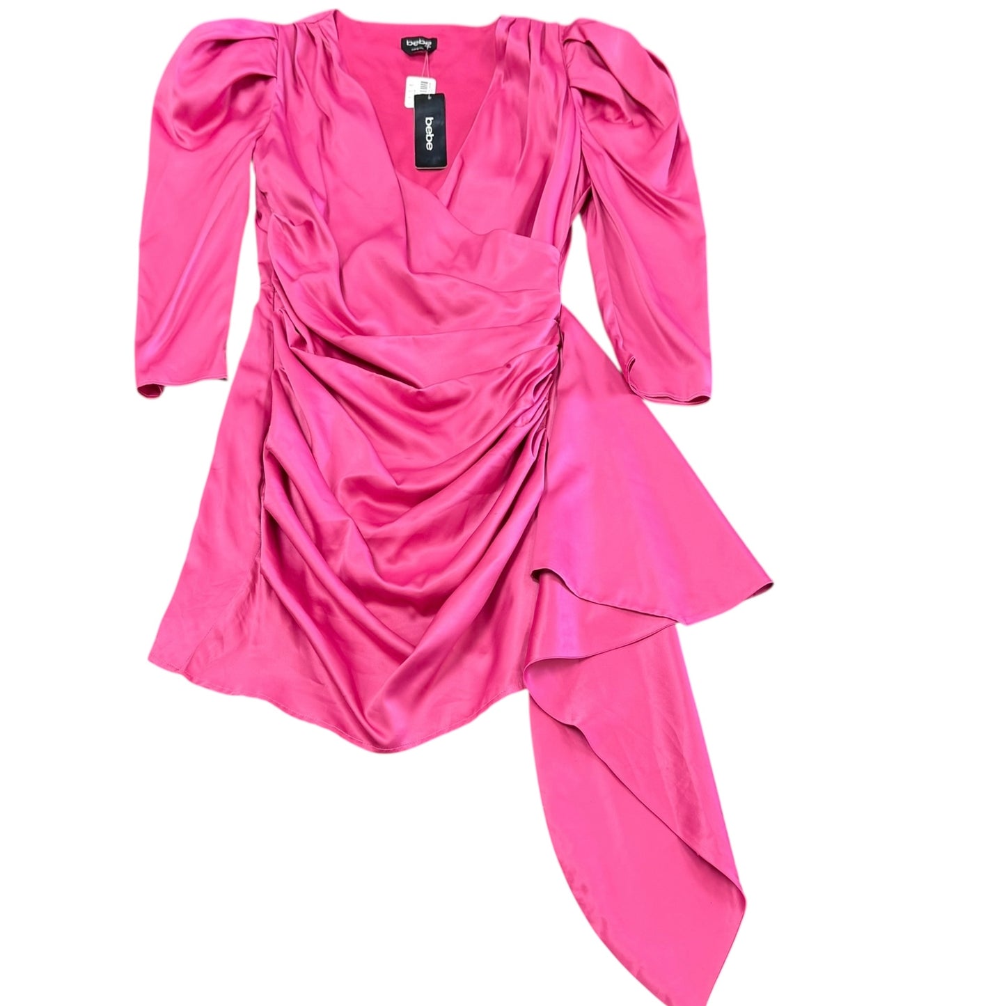 BEBE PINK CHARMEUSE PUFF SLEEVE COCKTAIL DRESS 14 SZ 8 NWT $179