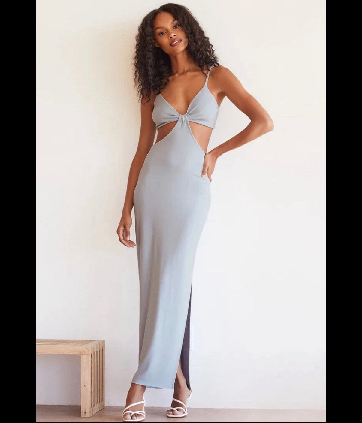 LULUS WOMENS DRESS LARGE OPENING NIGHT LIGHT BLUE CUTOUT BODYCON MAXI SEXY NWT