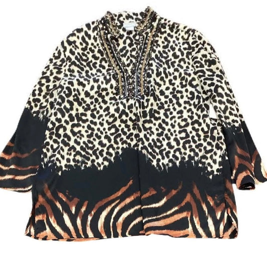 CHICOS ANIMAL PRINT TUNIC BLOUSE 228 Sz 8/10
