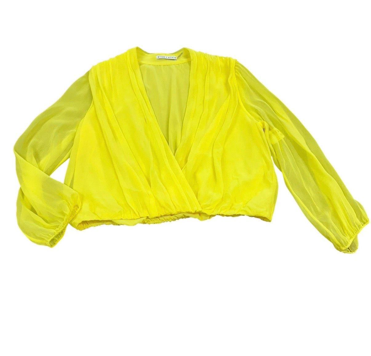 ALICE OLIVIA WOMENS TRISTA CROSS FRONT LONG SLEEVE BLOUSE 100% SILK YELLOW MED