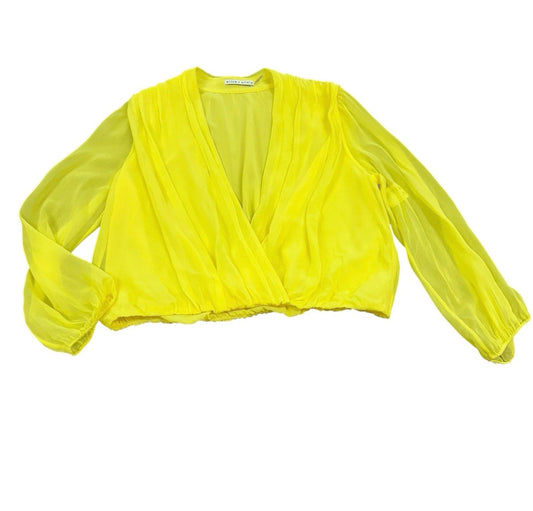 ALICE OLIVIA WOMENS TRISTA CROSS FRONT LONG SLEEVE BLOUSE 100% SILK YELLOW MED