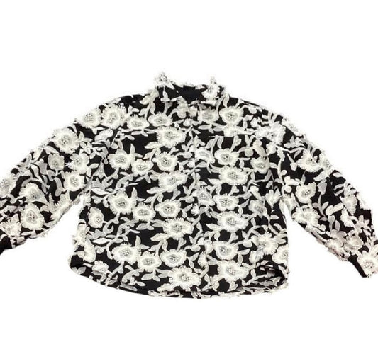 CHICOS BLACK WHITE EMBROIDERED BLOUSE 228 Sz 8