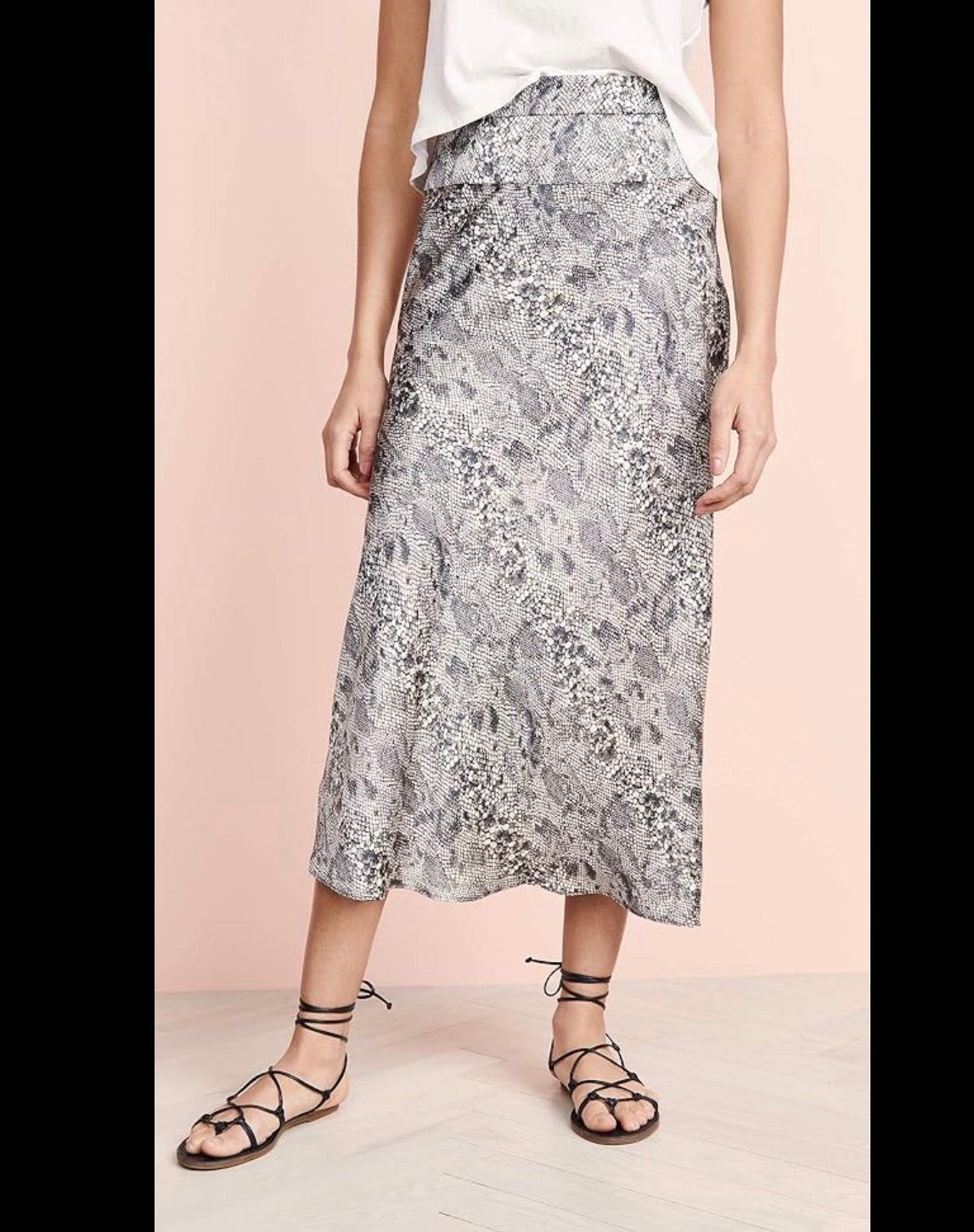 FREE PEOPLE SNAKESKIN MIDI SATIN SKIRT 100 SZ 12