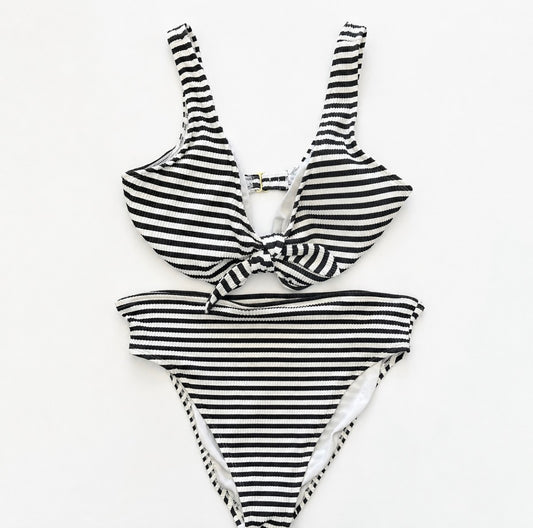 TIME & TRU BLACK WHITE STRIPED BIKINI SWIMSUIT 58 1X