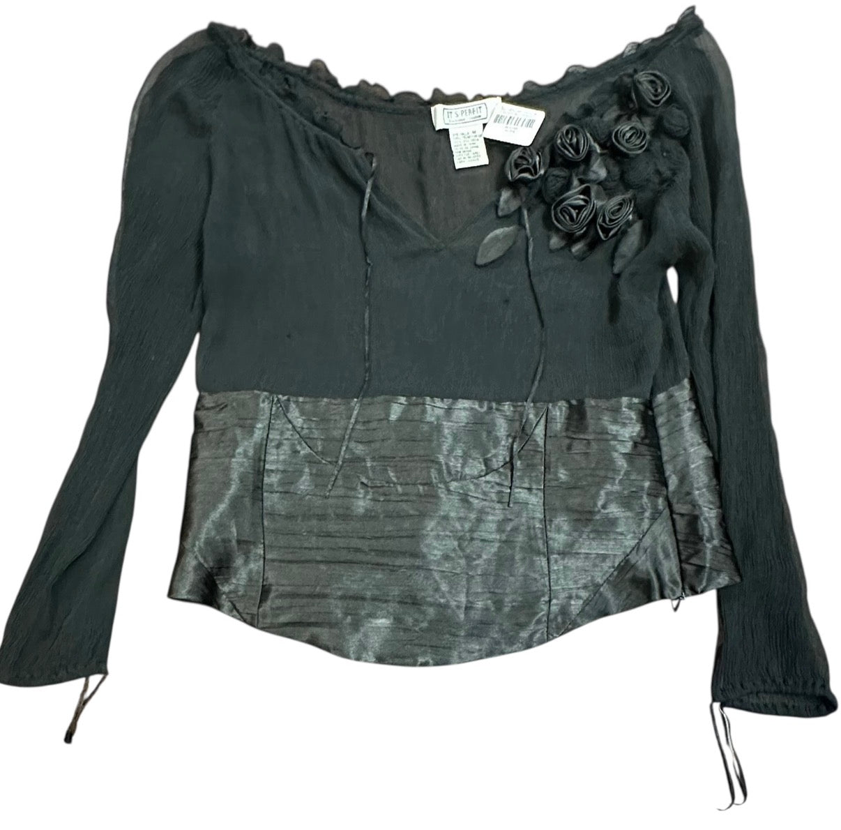 ITS PERFIT BLACK SILK BLOUSE 202 MEDIUM