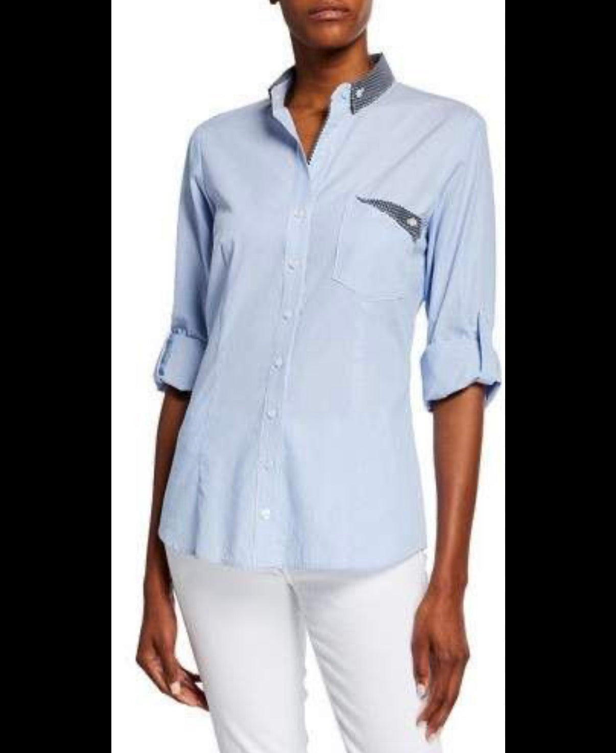 FINLEY WOMENS BUTTON UP BLOUSE MEDIUM 100% COTTON STRIPED BLUE POLKA DOT USA