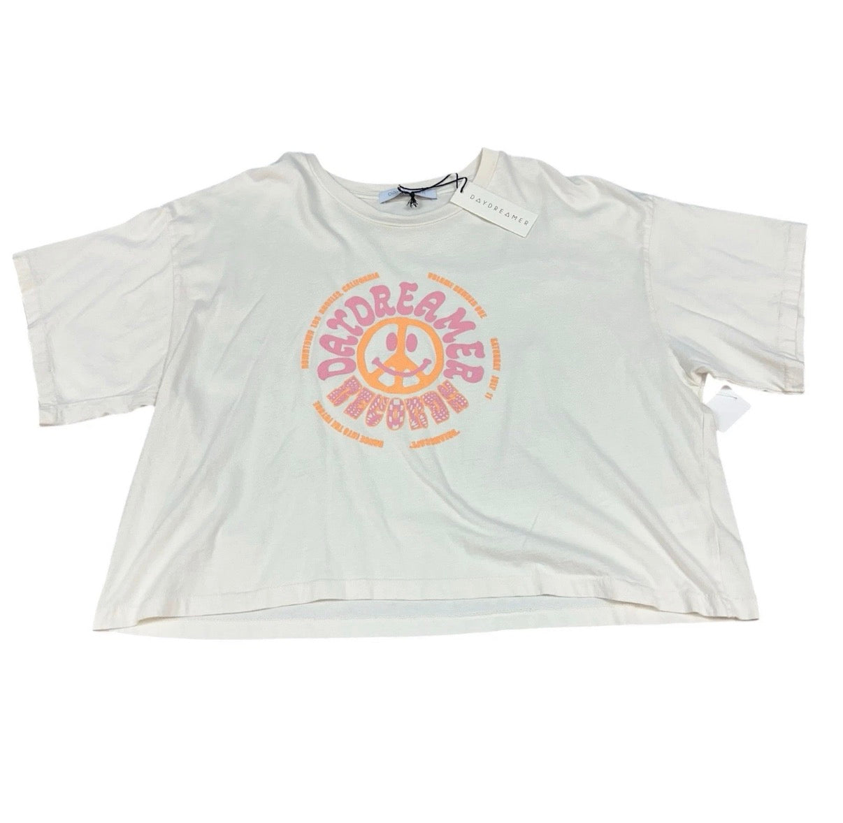 DAYDREAMER RECORDS T-SHIRT BEIGE CROPPED SHORT SLEEVE CREW NECK BEIGE MEDIUM NWT $59