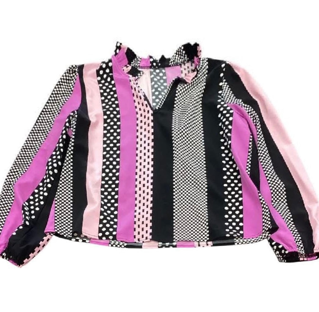 SHEIN PURPLE BLACK WHITE BLOUSE 38 LARGE