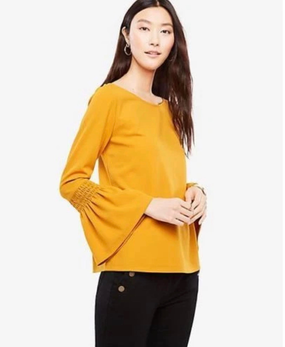 ANN TAYLOR MUSTARD YELLOW BLOUSE 216 LARGE PETITE