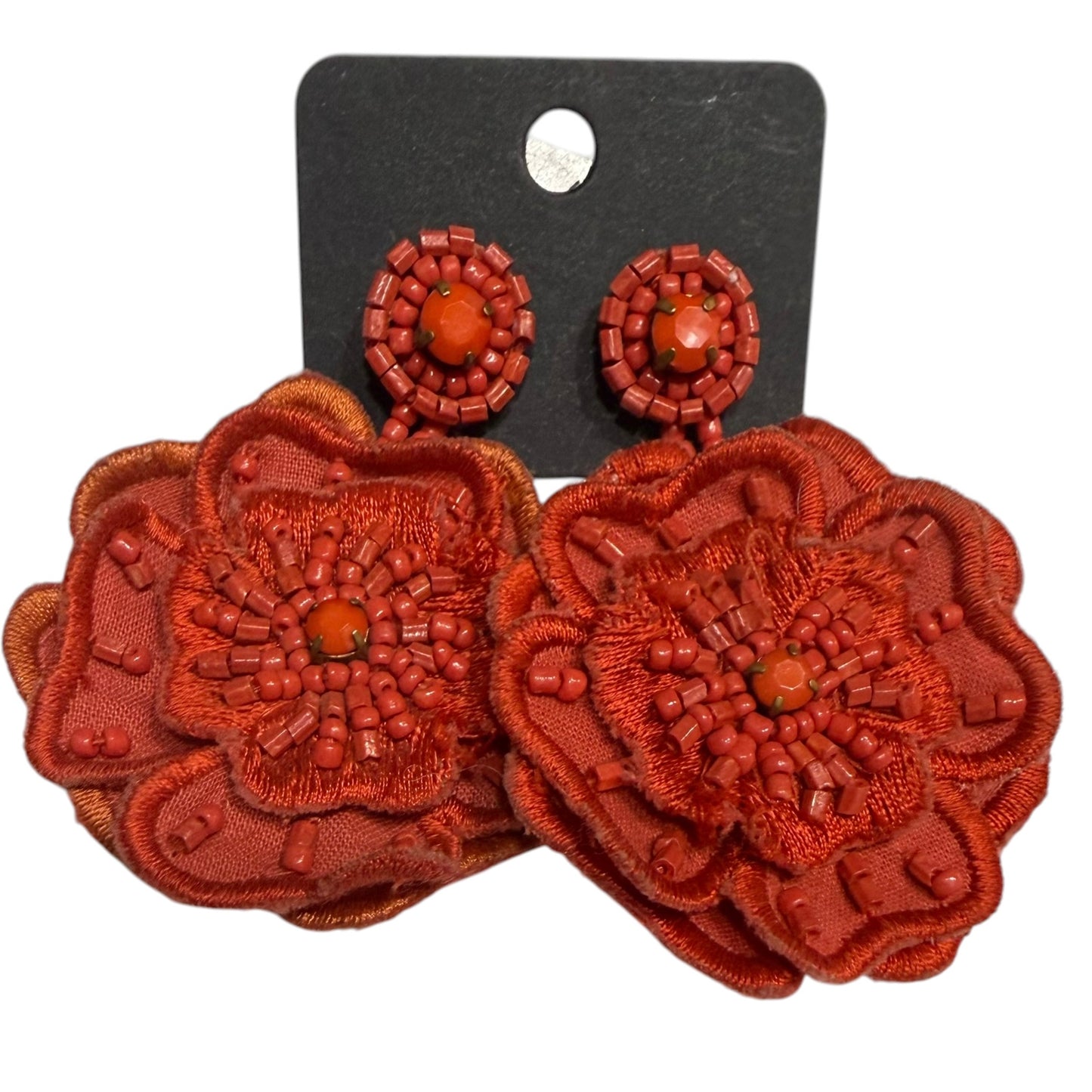 STELLA & DOT RED FLOWER EARRINGS PUSH BACK 100 OS
