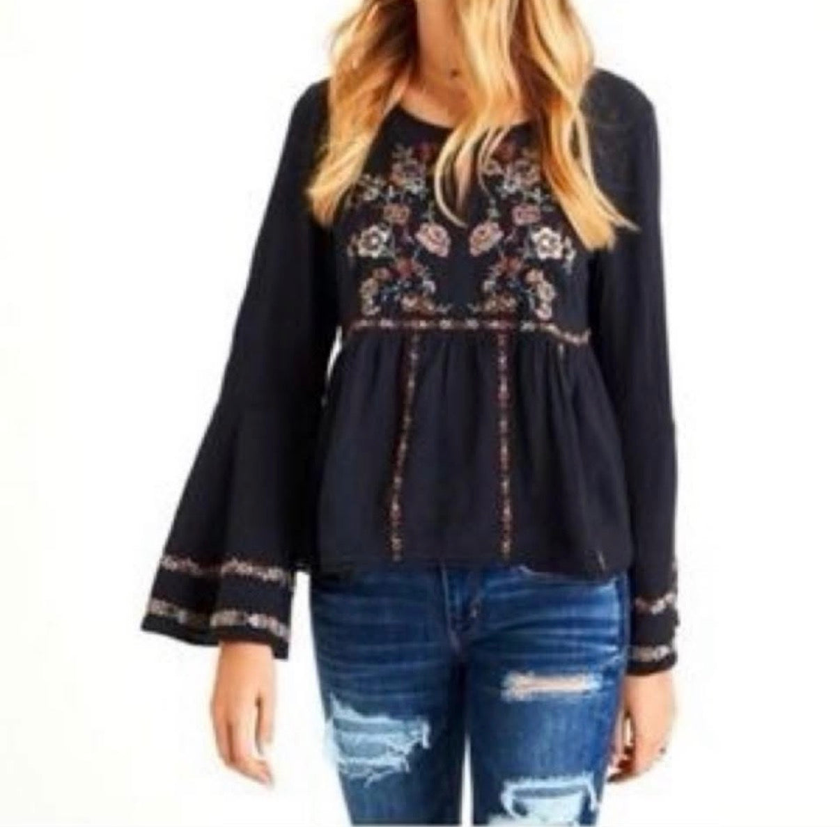 AMERICAN EAGLE GRAY EMBROIDERED BLOUSE 174 NWT SMALL