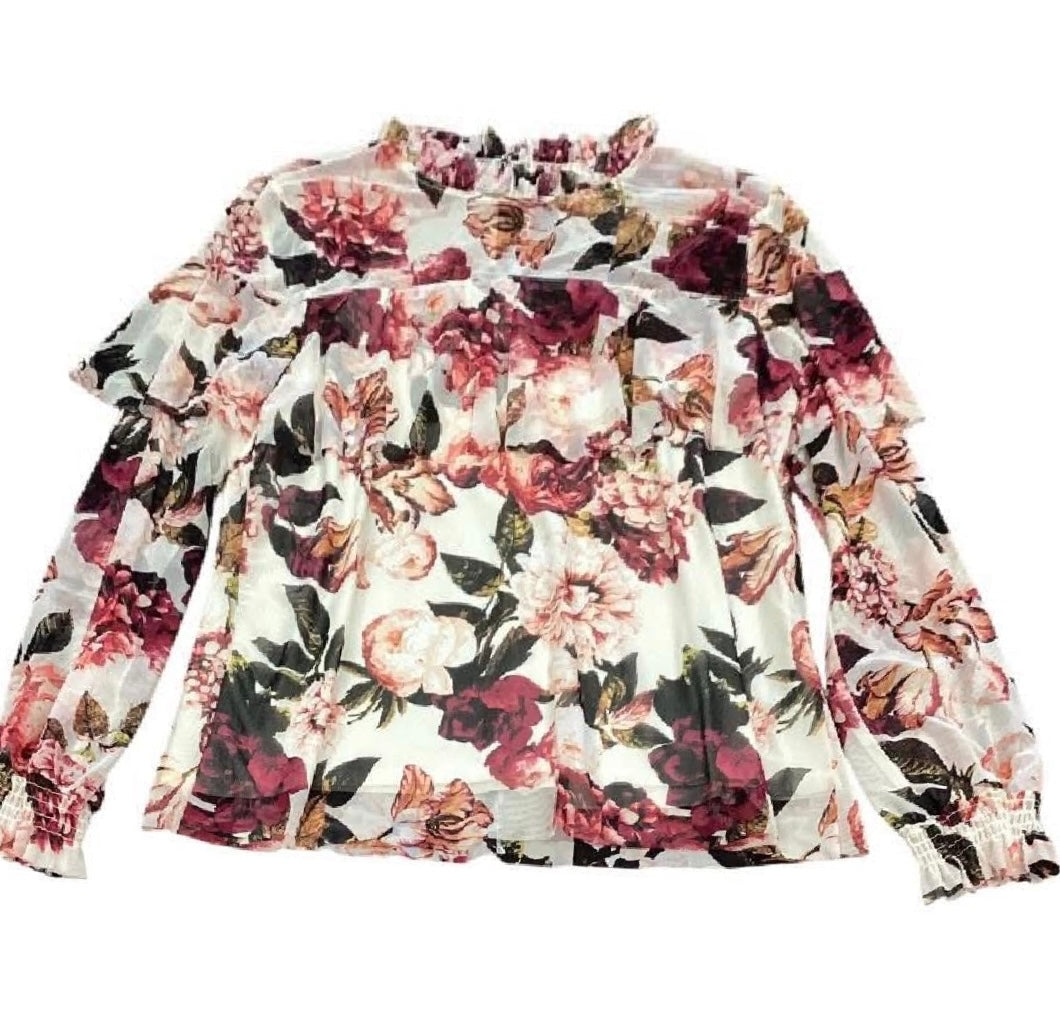WHITE FLORAL MESH TOP 175 LARGE