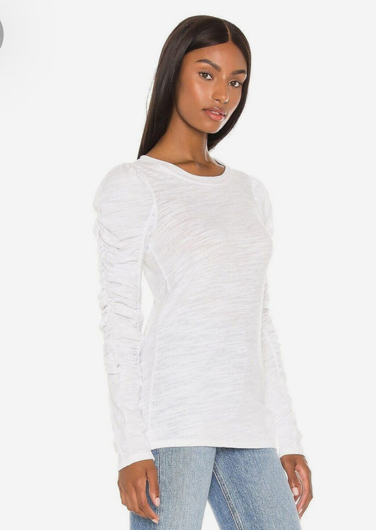 WE THE FREE (FREE PEOPLE) NATASHA WHITE RUCHED LONG SLEEVE - LARGE - 122