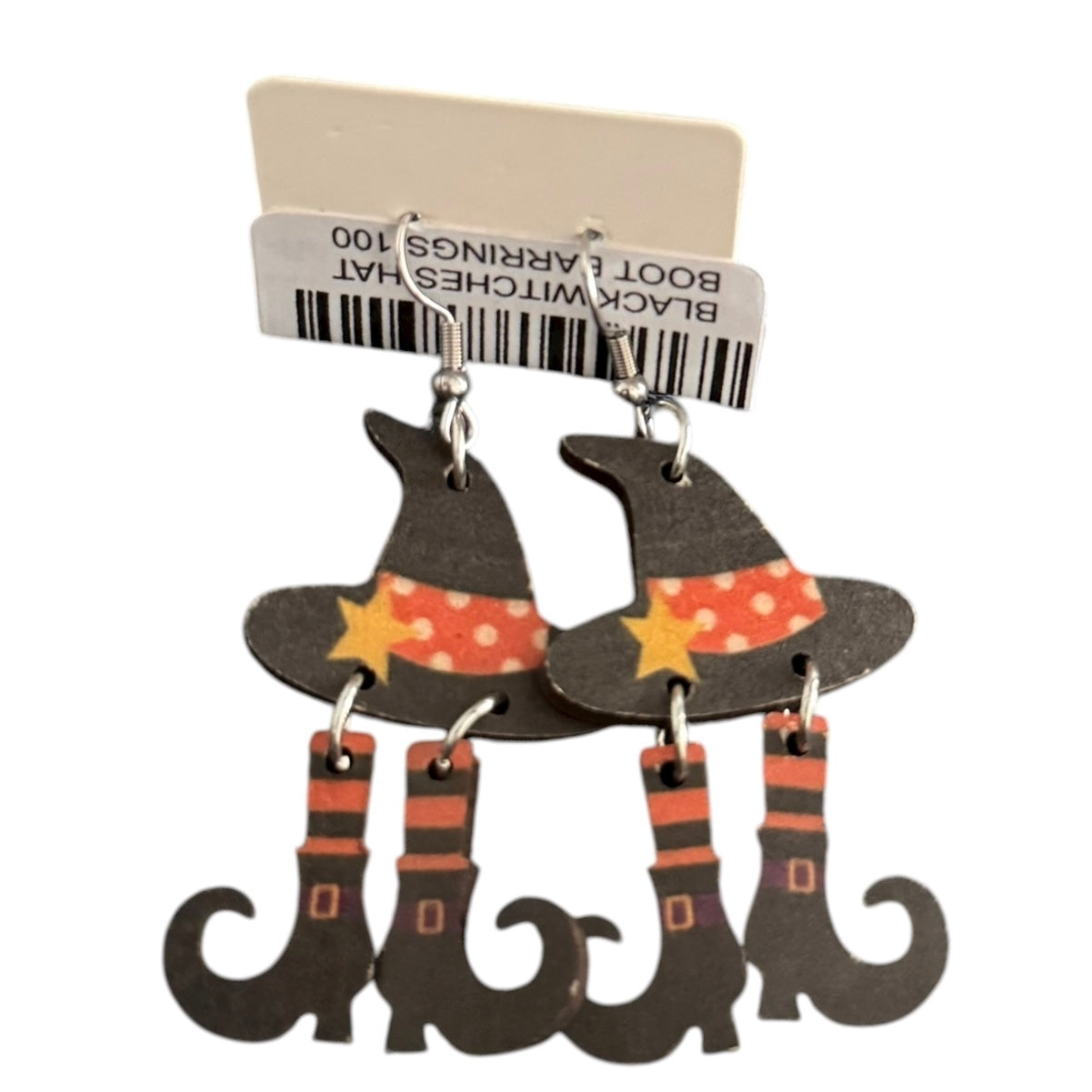 BLACK WITCHES HAT BOOT EARRINGS 100