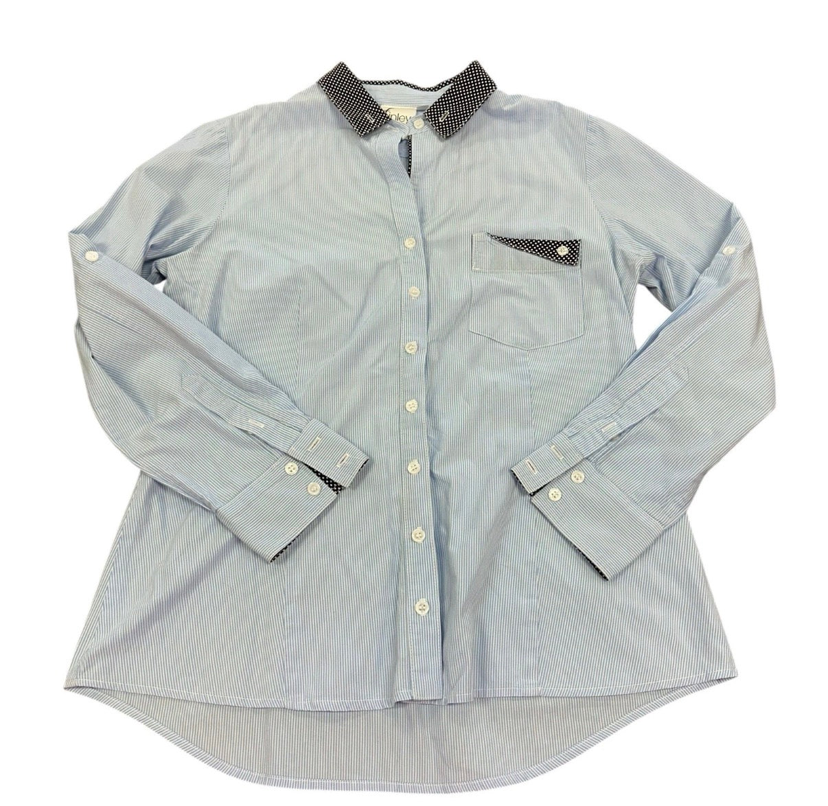 FINLEY WOMENS BUTTON UP BLOUSE MEDIUM 100% COTTON STRIPED BLUE POLKA DOT USA