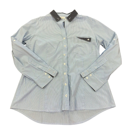 FINLEY WOMENS BUTTON UP BLOUSE MEDIUM 100% COTTON STRIPED BLUE POLKA DOT USA