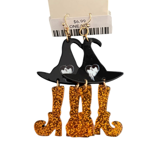 BLACK WITCHES HAT GLITTER ORANGE BOOTS EARRINGS 100