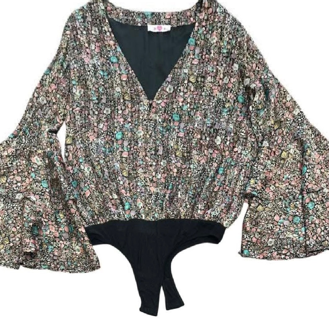 BUDDY LOVE FLORAL SHIMMER BODYSUIT 143 MEDIUM