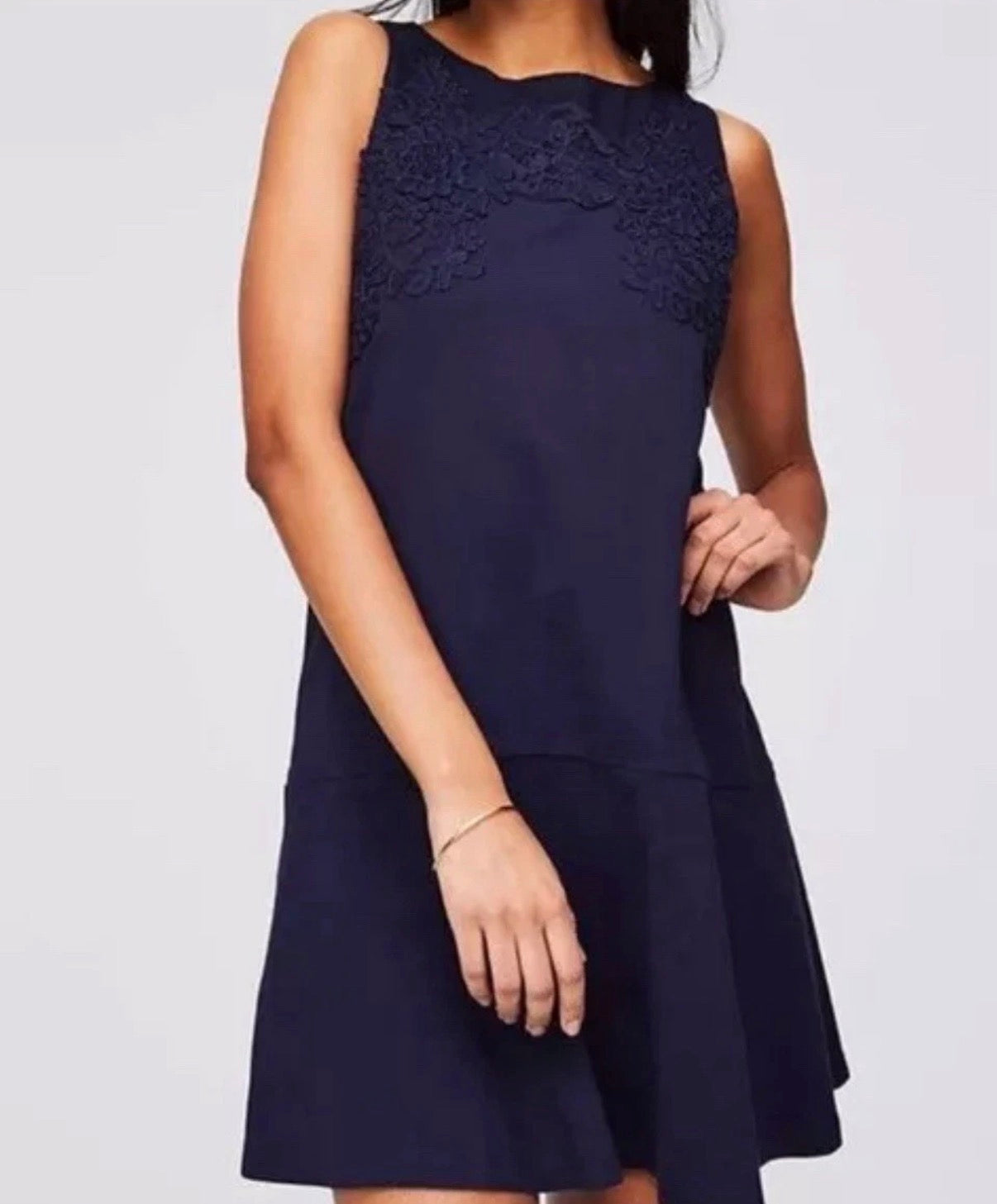 LOFT WOMENS DRESS LARGE NAVY BLUE SLEEVELESS DROP HEM FLORAL NWT