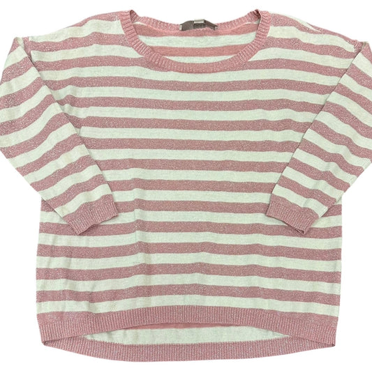 LOFT PINK WHITE STRIPED SHIMMER SWEATER XS