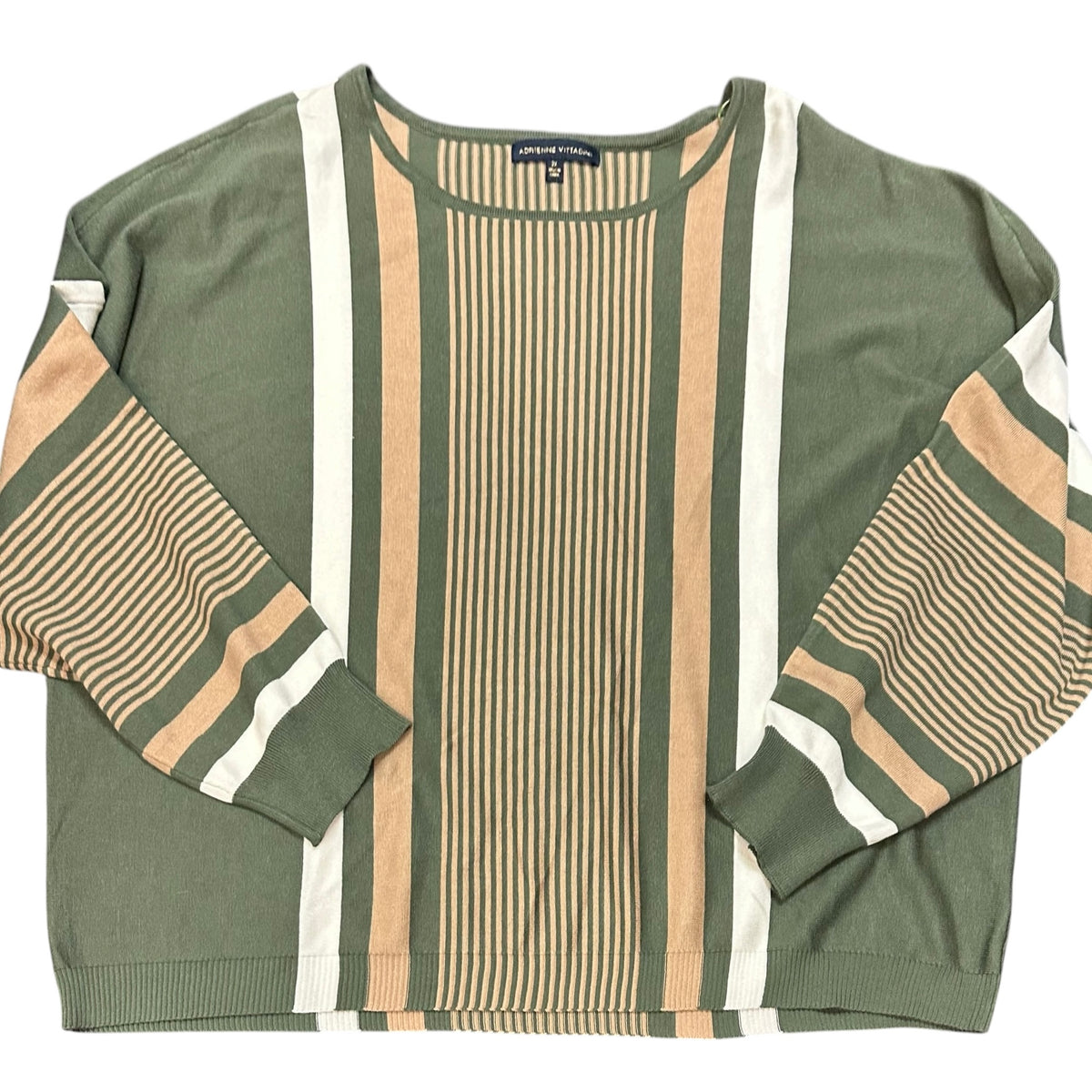 ADRIENNE VITTADANI GREEN TAN BEIGE STRIPED SWEATER NWT 56 2X