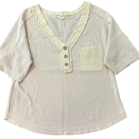 NEW IN BEIGE WAFFLE KNIT SHORT SLEEVE SHIRT 262 MEDIUM