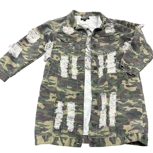 THRILL JEANS GREEN DISTRESSED CAMO DENIM JACKET 84 LARGE