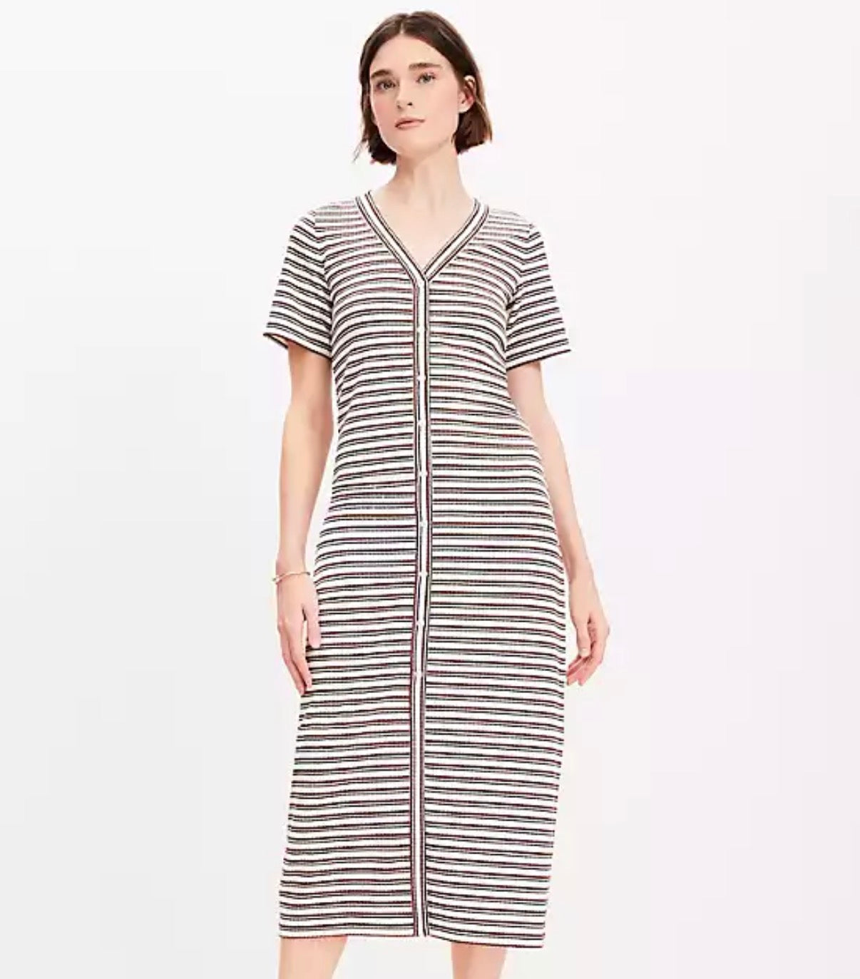 LOFT STRIPED RIBBED DRESS NWT 26 SMALL