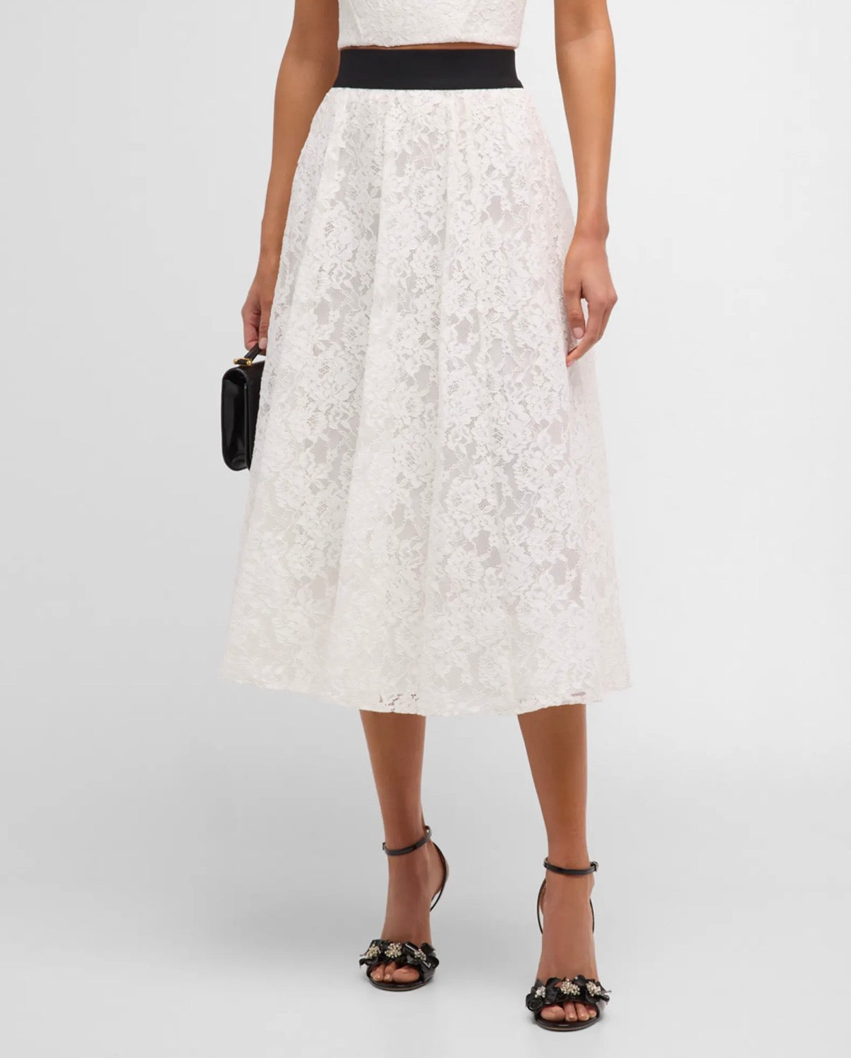 ALICE + OLIVIA WHITE LACE TEA LENGTH SKIRT 122 NWT $550 SZ 8