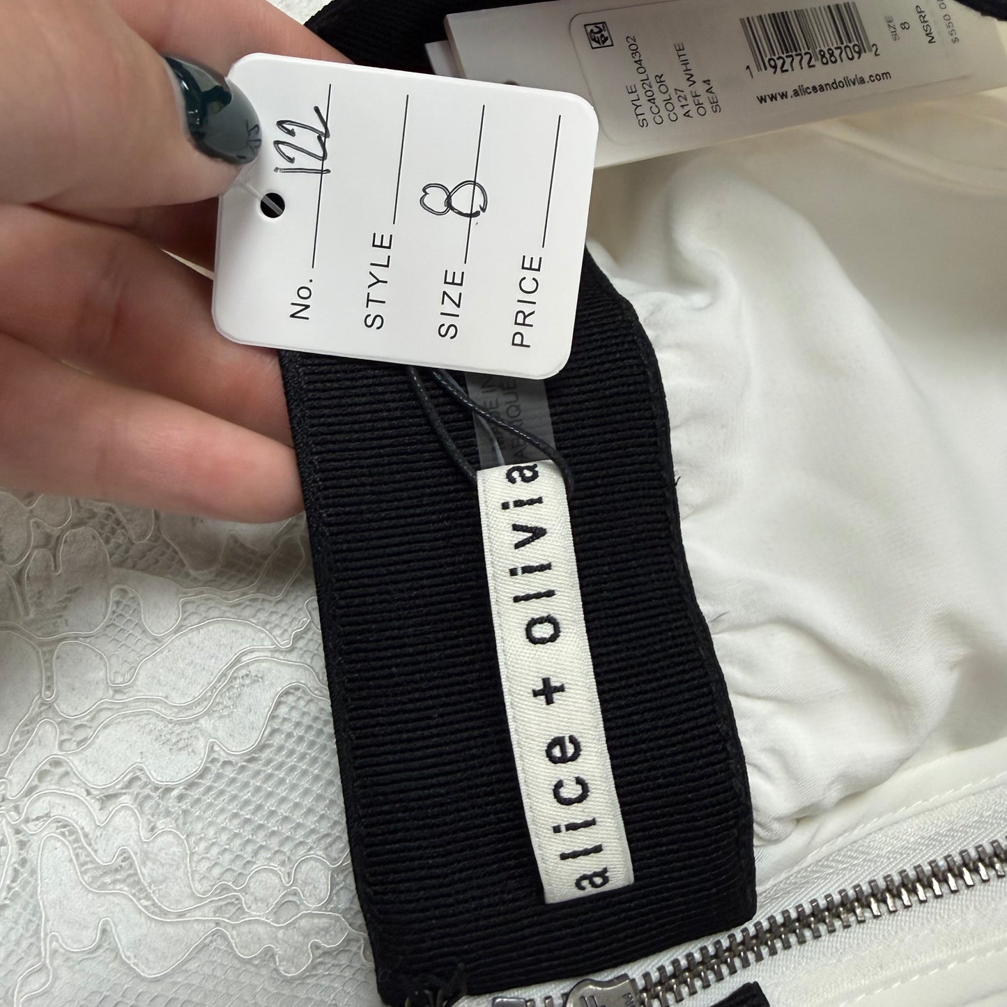 ALICE + OLIVIA WHITE LACE TEA LENGTH SKIRT 122 NWT $550 SZ 8