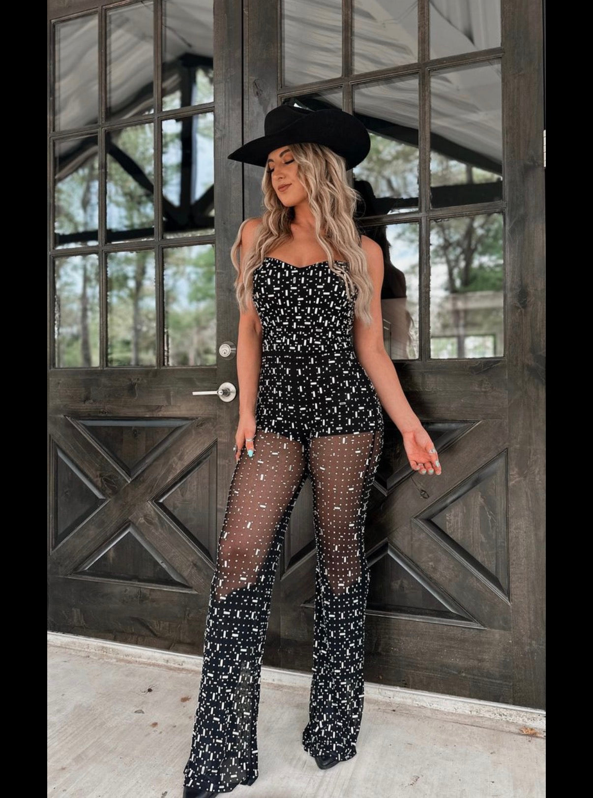 BLACK JUMPSUIT MESH RHINESTONE CORSET 223 LARGE *WEAR BOTTOM HEM