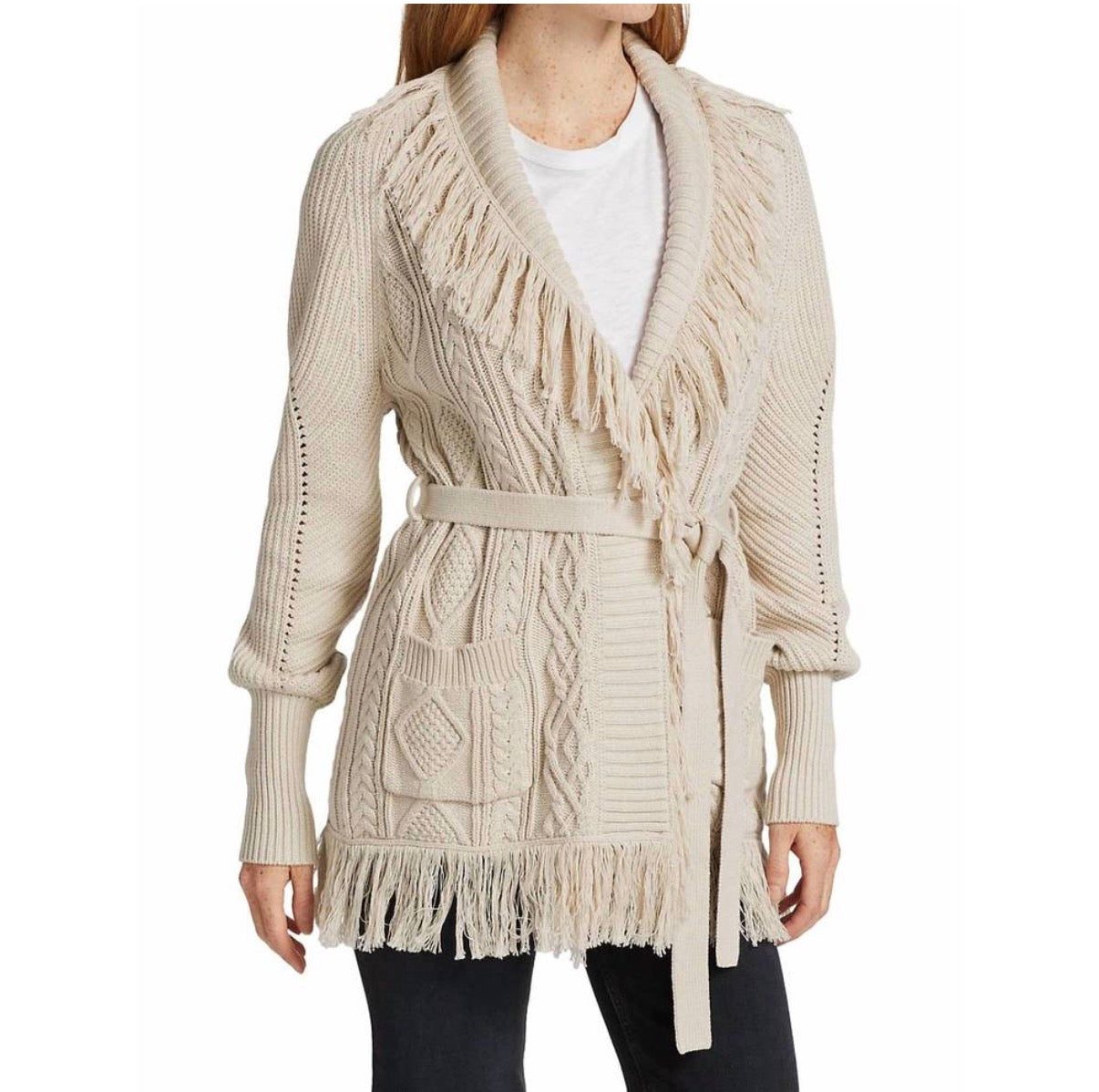 JONATHAN SIMKHAI ANINA FISHERMAN CARDIGAN STONE WOOL COTTON NO BELT 6 SMALL