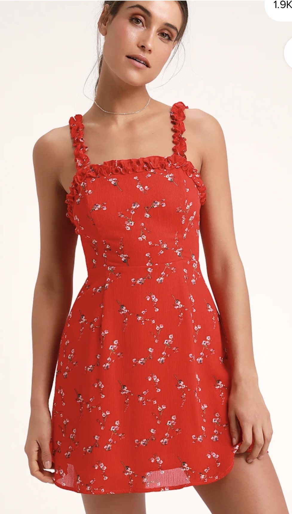 LULUS RED FLORAL DRESS 87 SMALL